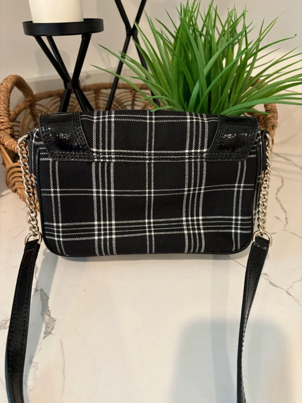 Kate Spade Primrose Hill Little Kailen Crossbody Plaid Fabric Patent Leather Bow